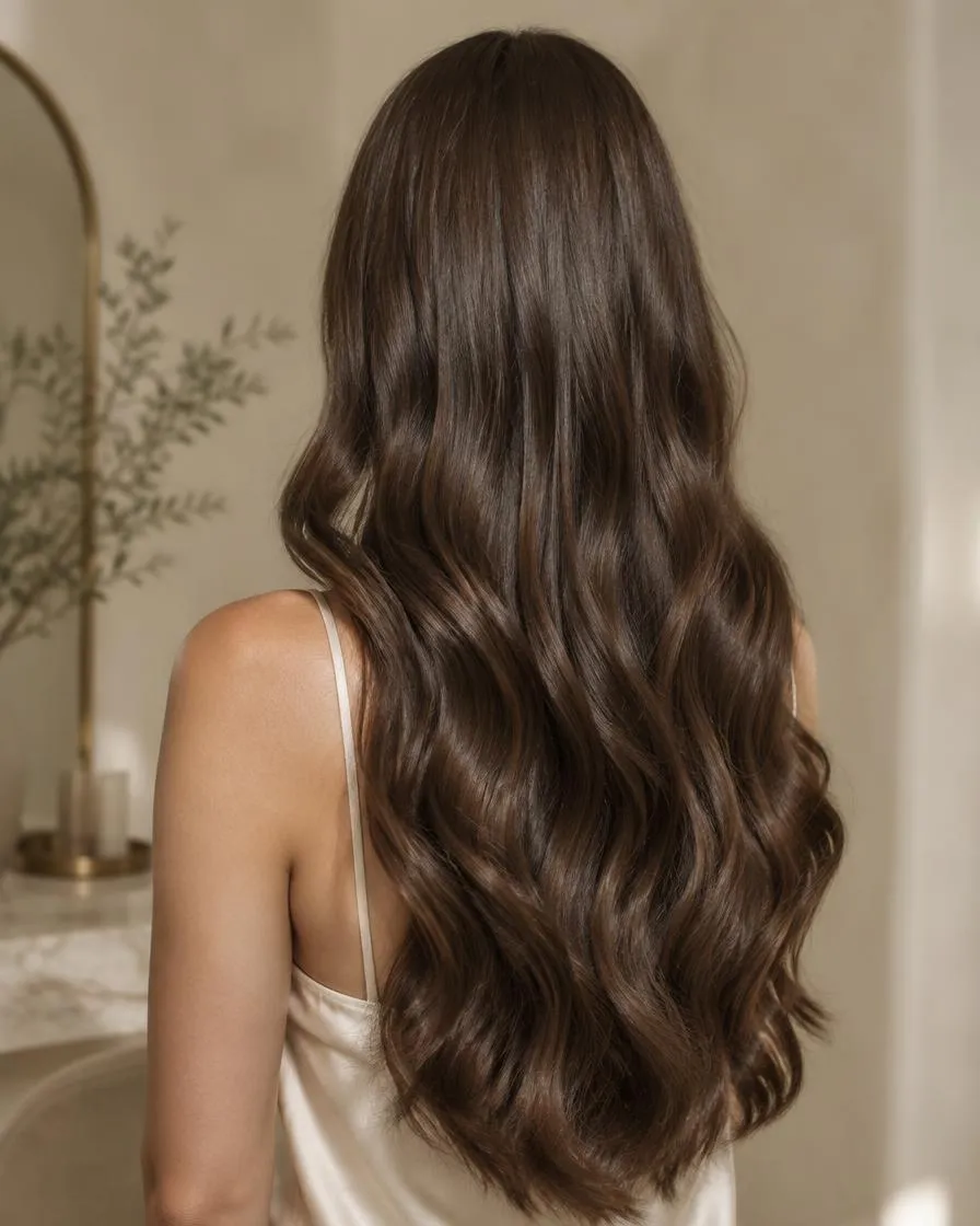 Chocolate brown hair extensions, AI illustration